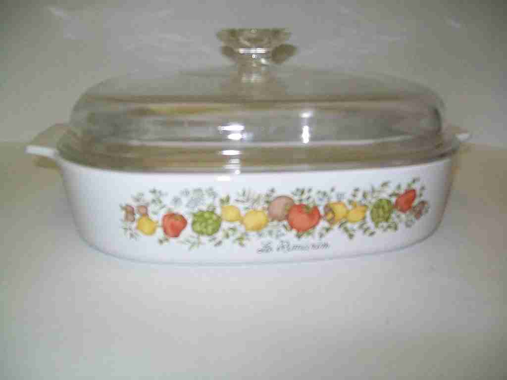 Vintage Square Corningware Casserole dish vegetable Pattern