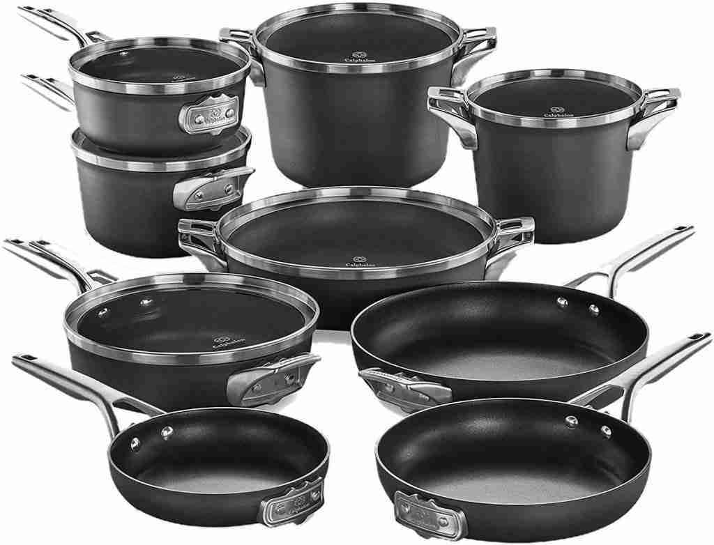 Is Calphalon a good brand? Premier Space Saving Pots and Pans Set 15 Piece Cookware Set, Nonstick