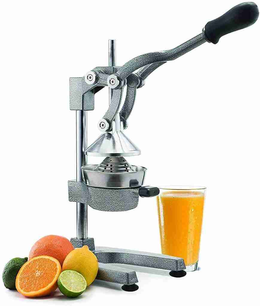 Lever action juicer for home use suitable for oranges, limes, lemons and grapefruits