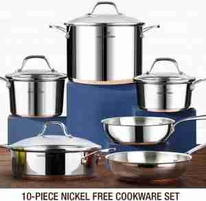 10 Piece nickel free 18/0 stainless steel cookware